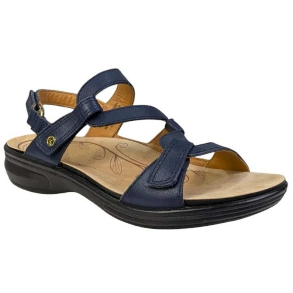 Revere Miami Blue French Leather Comfort Sandals Womens 7W Navy Strappy
